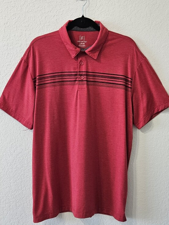 George Other - George Men’s Crimson Polo with Black Chest Stripes